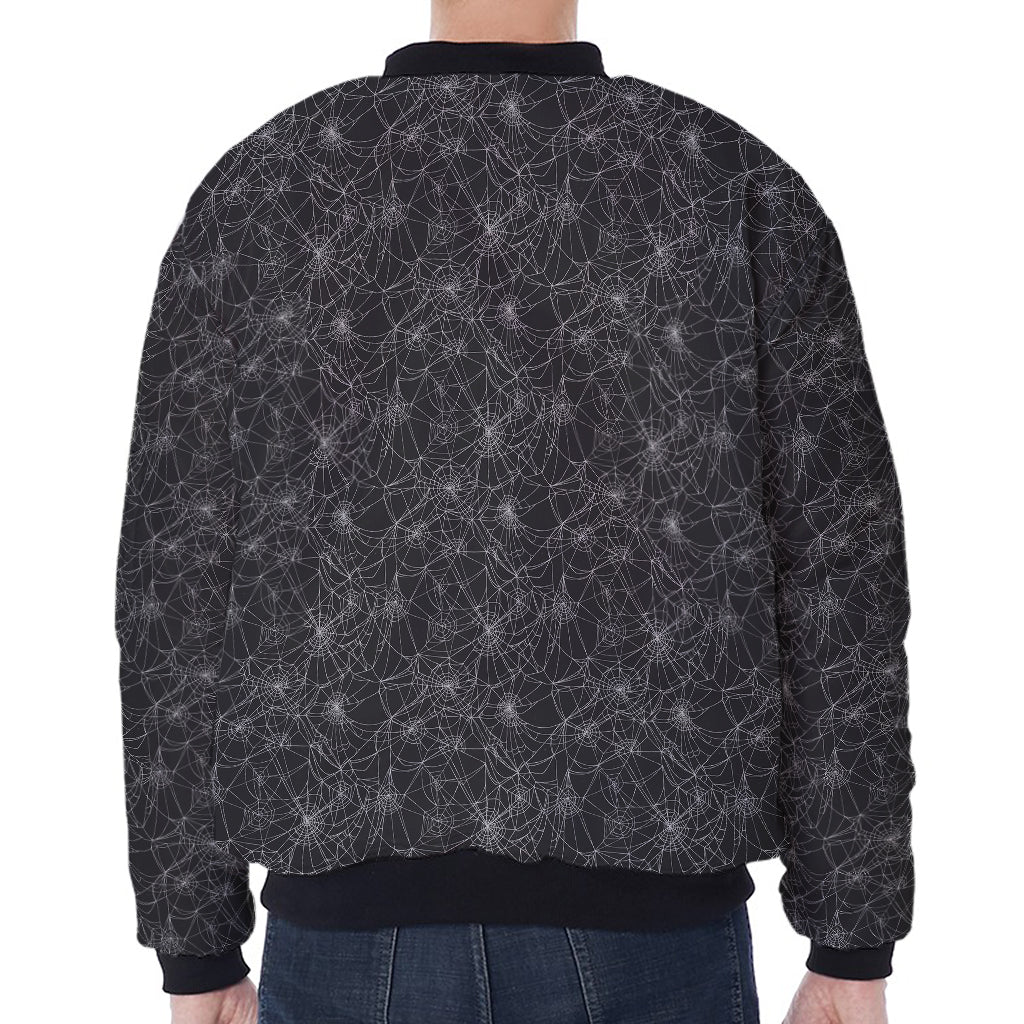 Halloween Cobweb Pattern Print Zip Sleeve Bomber Jacket