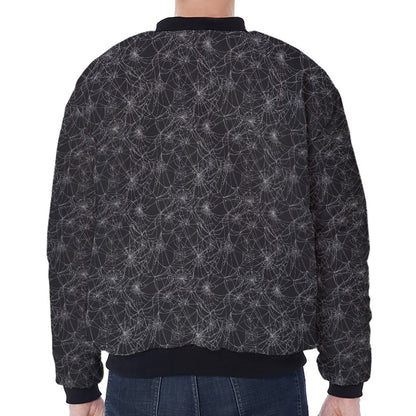 Halloween Cobweb Pattern Print Zip Sleeve Bomber Jacket