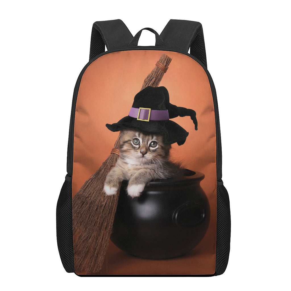 Halloween Cute Witch Cat Print 17 Inch Backpack