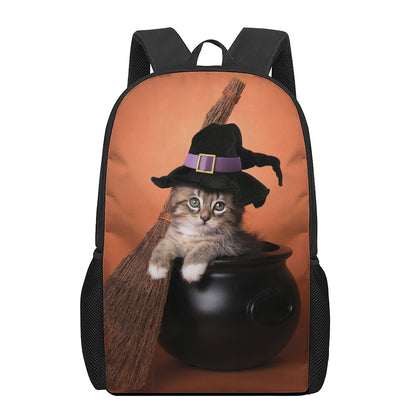 Halloween Cute Witch Cat Print 17 Inch Backpack
