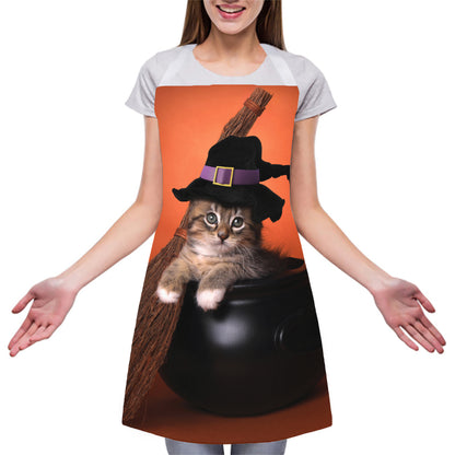 Halloween Cute Witch Cat Print Adjustable Apron