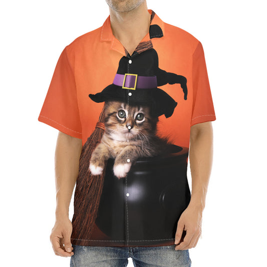 Halloween Cute Witch Cat Print Aloha Shirt