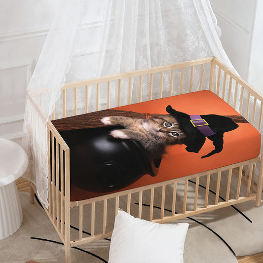 Halloween Cute Witch Cat Print Baby Crib Sheet