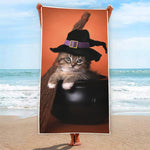 Halloween Cute Witch Cat Print Beach Towel
