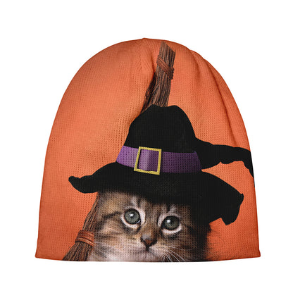 Halloween Cute Witch Cat Print Beanie