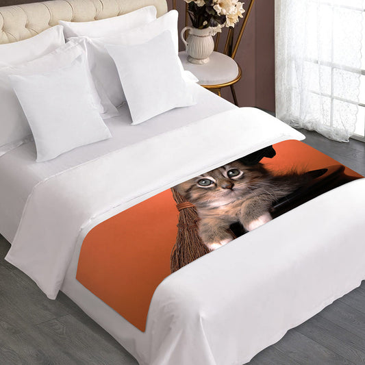 Halloween Cute Witch Cat Print Bed Runner