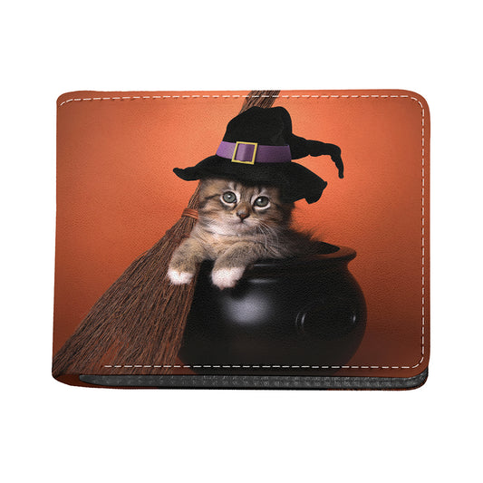 Halloween Cute Witch Cat Print Bifold Wallet