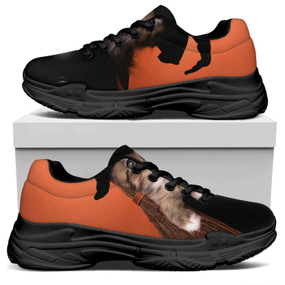 Halloween Cute Witch Cat Print Black Chunky Shoes