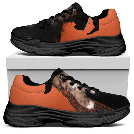 Halloween Cute Witch Cat Print Black Chunky Shoes