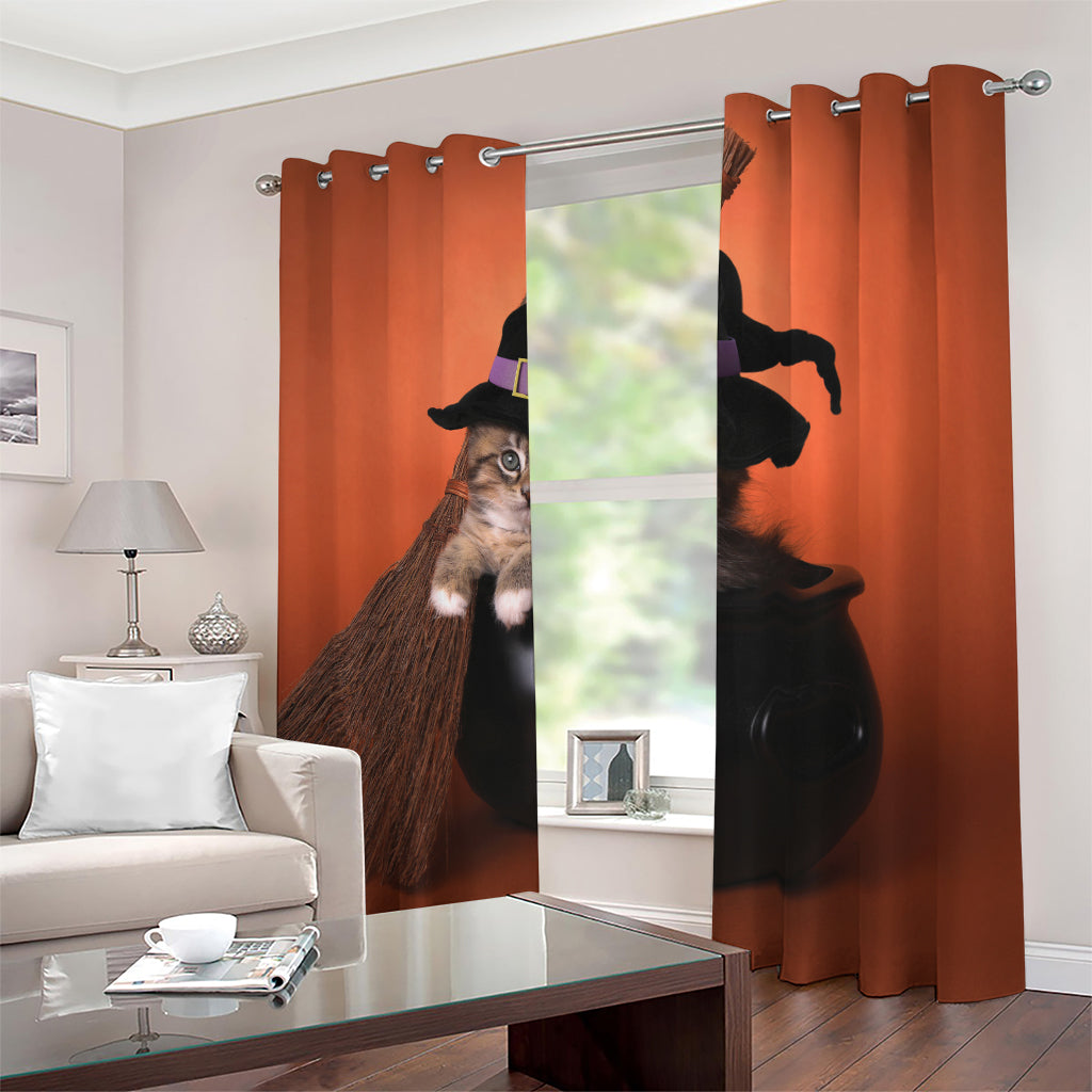 Halloween Cute Witch Cat Print Blackout Grommet Curtains