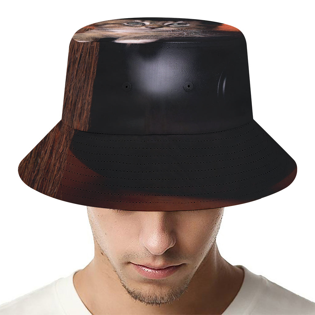 Halloween Cute Witch Cat Print Bucket Hat