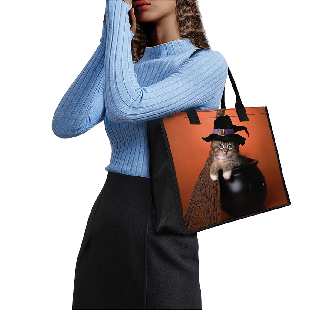 Halloween Cute Witch Cat Print Canvas Tote Bag