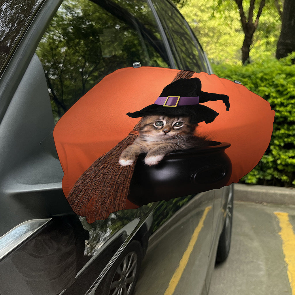 Halloween Cute Witch Cat Print Car Side Mirror Covers