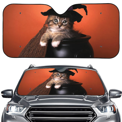 Halloween Cute Witch Cat Print Car Windshield Sun Shade