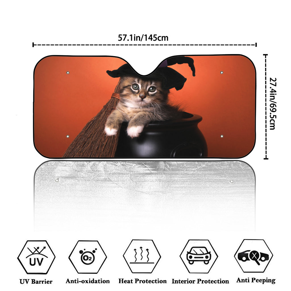 Halloween Cute Witch Cat Print Car Windshield Sun Shade