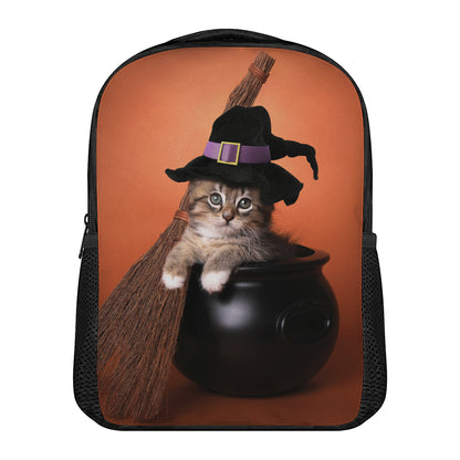 Halloween Cute Witch Cat Print Casual Backpack