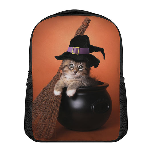 Halloween Cute Witch Cat Print Casual Backpack