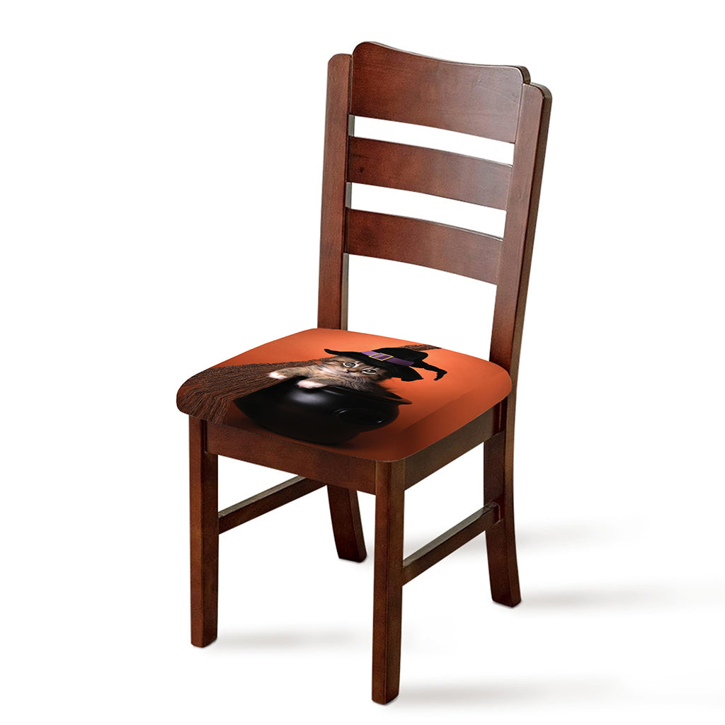 Halloween Cute Witch Cat Print Chair Cushion Cover