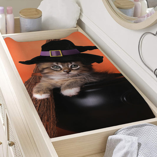 Halloween Cute Witch Cat Print Changing Pad Cover