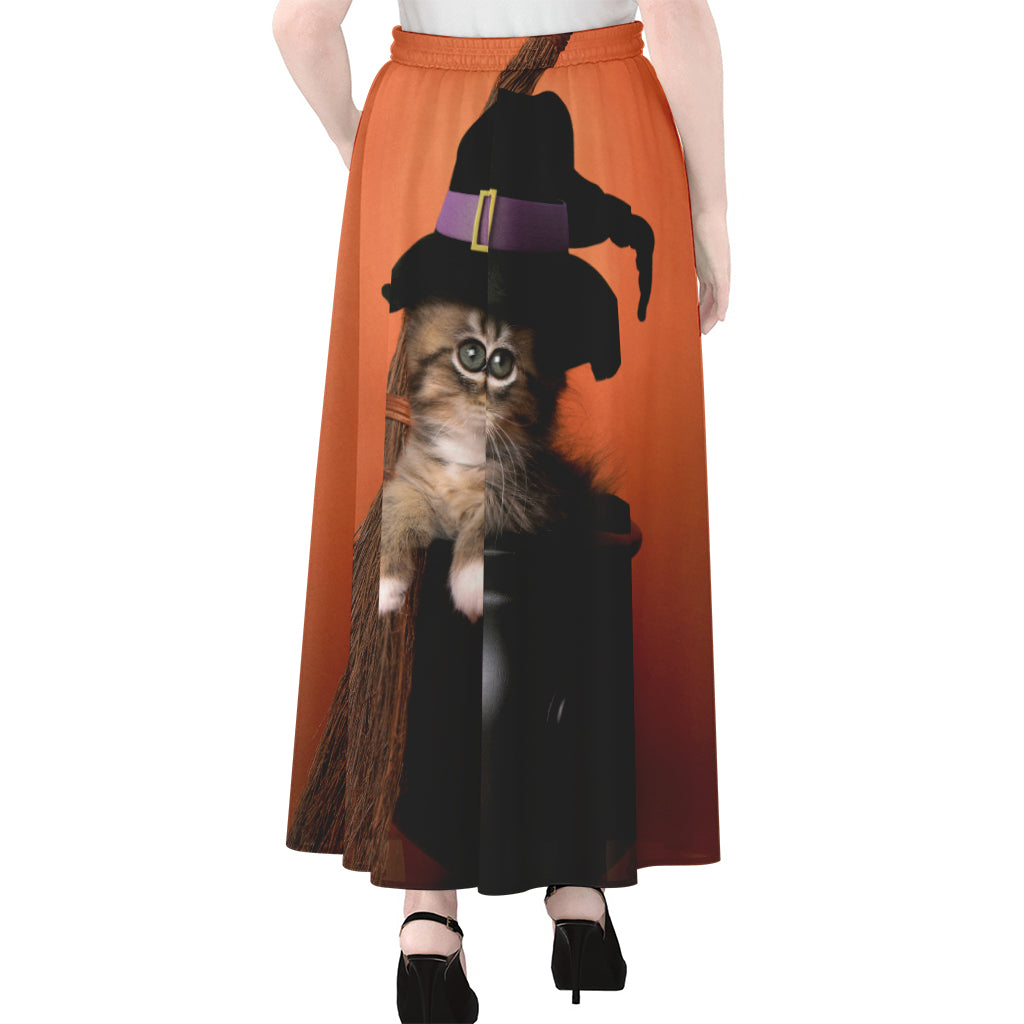 Halloween Cute Witch Cat Print Chiffon Maxi Skirt