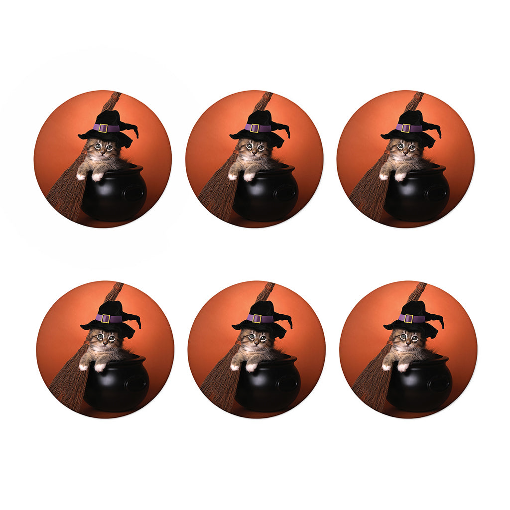 Halloween Cute Witch Cat Print Coaster Set