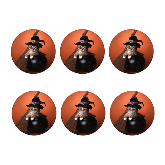 Halloween Cute Witch Cat Print Coaster Set