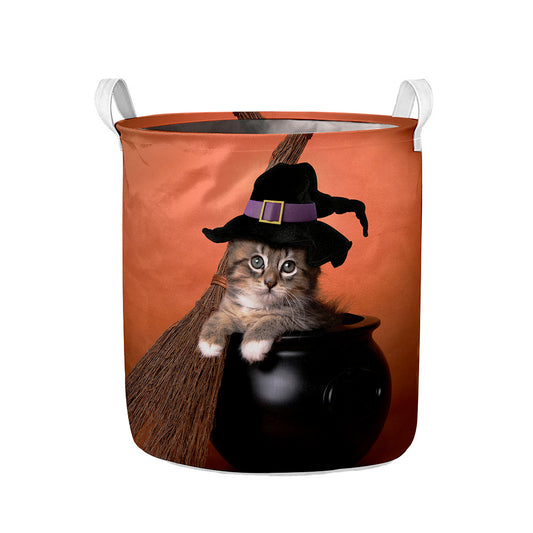 Halloween Cute Witch Cat Print Collapsible Laundry Basket