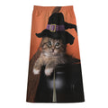Halloween Cute Witch Cat Print Cotton Front Slit Maxi Skirt