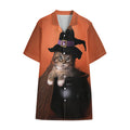 Halloween Cute Witch Cat Print Cotton Hawaiian Shirt