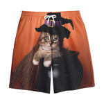 Halloween Cute Witch Cat Print Cotton Shorts