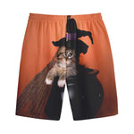 Halloween Cute Witch Cat Print Cotton Shorts