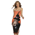 Halloween Cute Witch Cat Print Cross Back Cami Dress