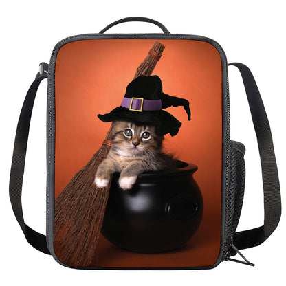 Halloween Cute Witch Cat Print Crossbody Lunch Bag