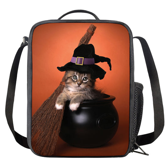 Halloween Cute Witch Cat Print Crossbody Lunch Bag