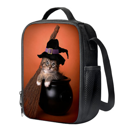 Halloween Cute Witch Cat Print Crossbody Lunch Bag