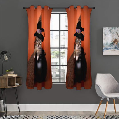 Halloween Cute Witch Cat Print Curtain