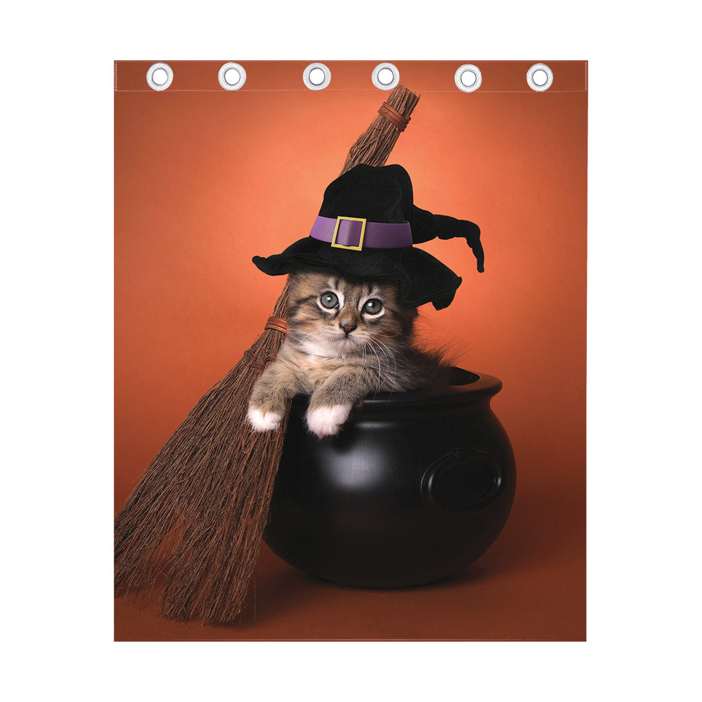 Halloween Cute Witch Cat Print Curtain