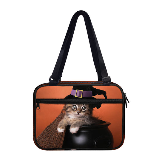 Halloween Cute Witch Cat Print Double Strap Bible Bag