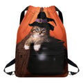 Halloween Cute Witch Cat Print Drawstring Backpack