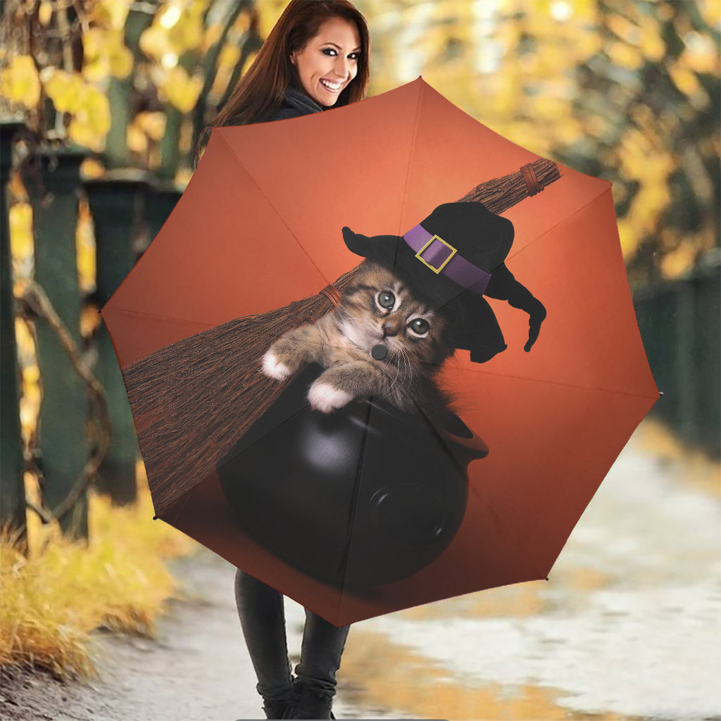 Halloween Cute Witch Cat Print Foldable Umbrella