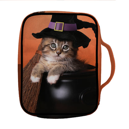 Halloween Cute Witch Cat Print Front Pocket Bible Bag
