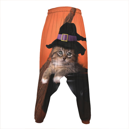 Halloween Cute Witch Cat Print Hammer Pants