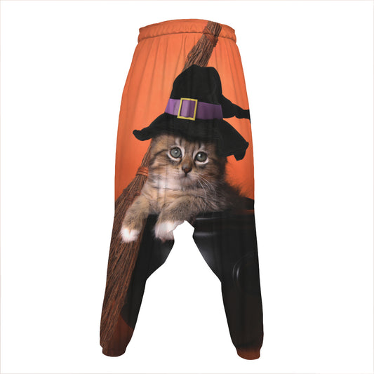 Halloween Cute Witch Cat Print Hammer Pants