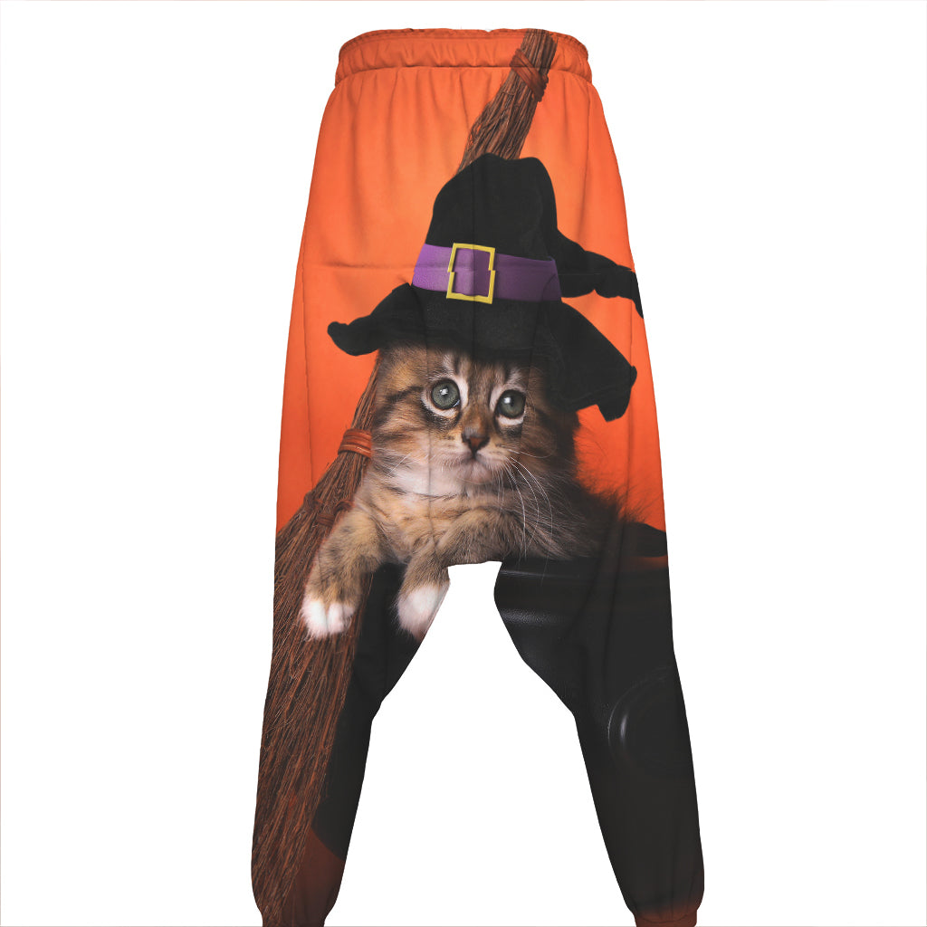 Halloween Cute Witch Cat Print Hammer Pants