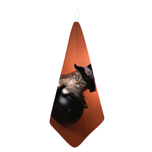 Halloween Cute Witch Cat Print Hand Towel
