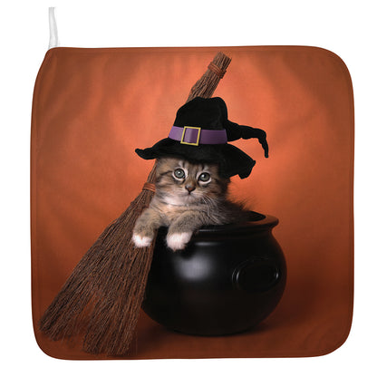 Halloween Cute Witch Cat Print Hand Towel
