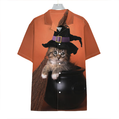 Halloween Cute Witch Cat Print Hawaiian Shirt