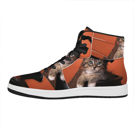 Halloween Cute Witch Cat Print High Top Leather Sneakers