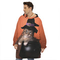 Halloween Cute Witch Cat Print Hoodie Blanket