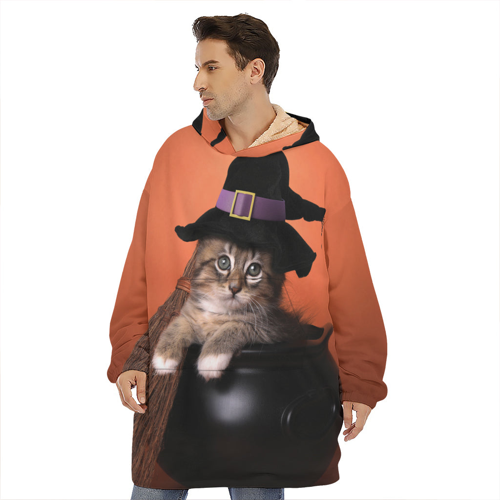 Halloween Cute Witch Cat Print Hoodie Blanket